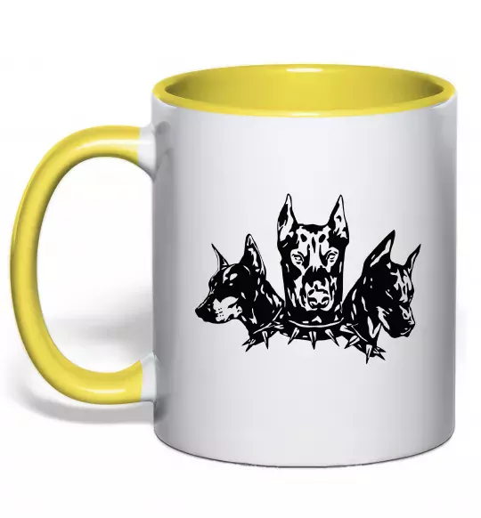 Чашка с цветной ручкой Doberman trio Солнечно желтый фото