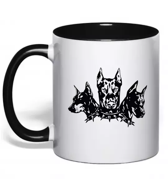 Чашка с цветной ручкой Doberman trio Черный фото