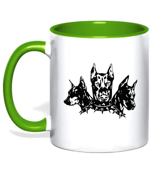 Чашка с цветной ручкой Doberman trio Лаймовый фото