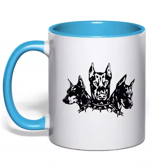 Чашка с цветной ручкой Doberman trio Голубой фото