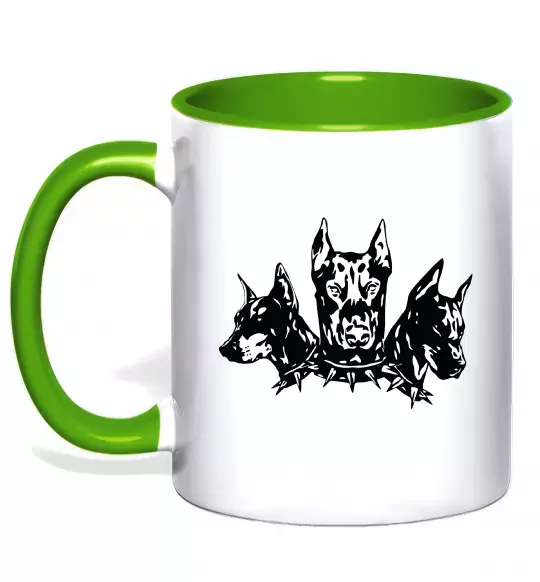 Чашка с цветной ручкой Doberman trio Зеленый фото