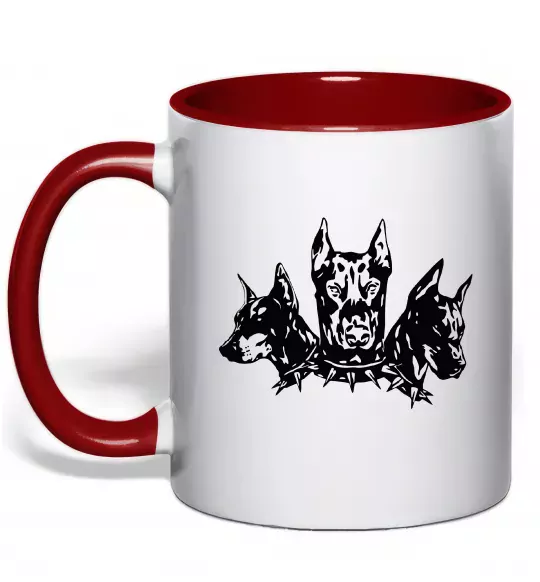 Чашка с цветной ручкой Doberman trio Красный фото