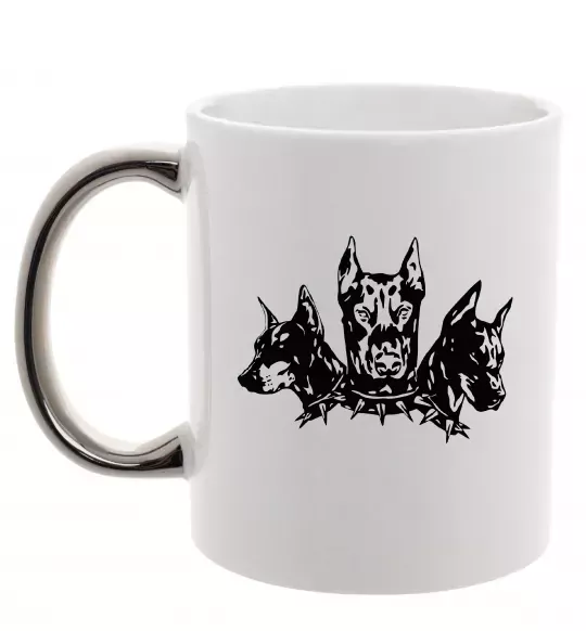 Чашка с цветной ручкой Doberman trio Серебро фото