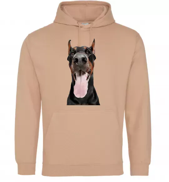 Женская толстовка (худи) Doberman tongue Песочный фото
