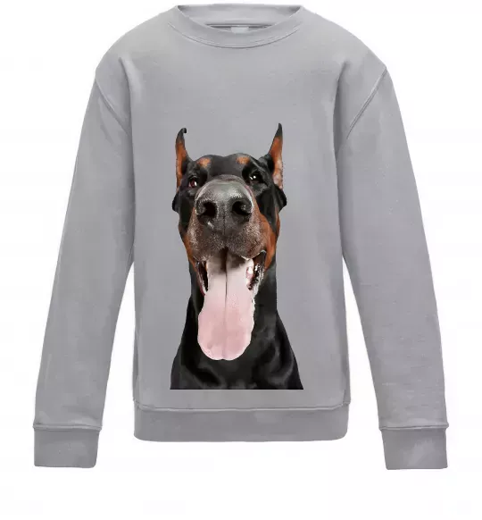 Детский Свитшот Doberman tongue Серый меланж фото
