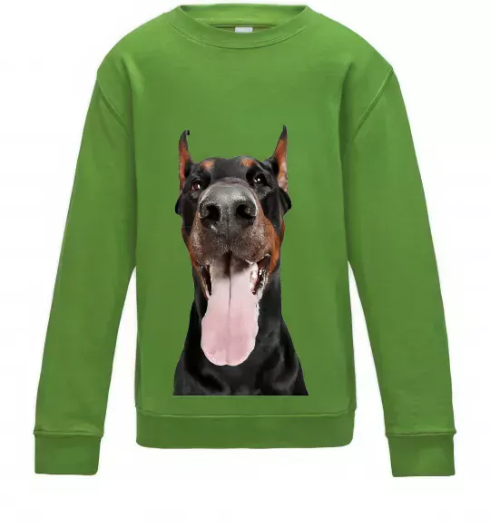 Детский Свитшот Doberman tongue Лаймовый фото