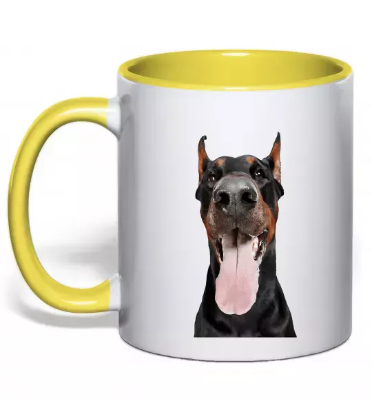 Чашка с цветной ручкой Doberman tongue Солнечно желтый фото