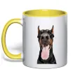 Чашка с цветной ручкой Doberman tongue Солнечно желтый фото
