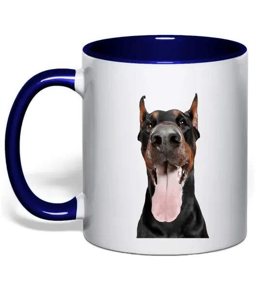 Чашка с цветной ручкой Doberman tongue Глубокий темно-синий фото