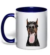 Чашка с цветной ручкой Doberman tongue Глубокий темно-синий фото