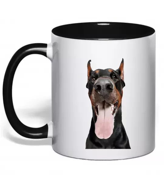 Чашка с цветной ручкой Doberman tongue Черный фото