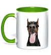 Чашка с цветной ручкой Doberman tongue Зеленый фото