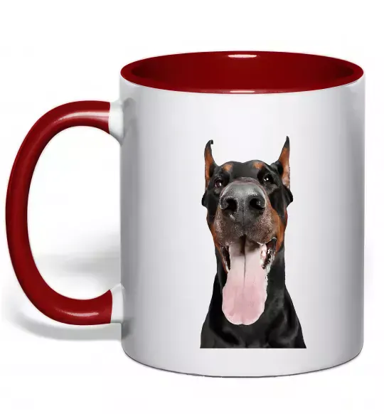 Чашка с цветной ручкой Doberman tongue Красный фото