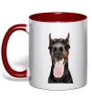 Чашка с цветной ручкой Doberman tongue Красный фото