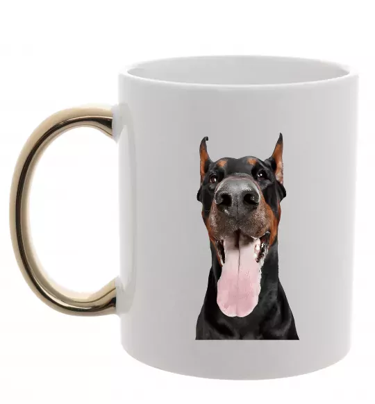 Чашка с цветной ручкой Doberman tongue Золото фото