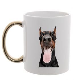 Чашка з кольоровою ручкою Doberman tongue
