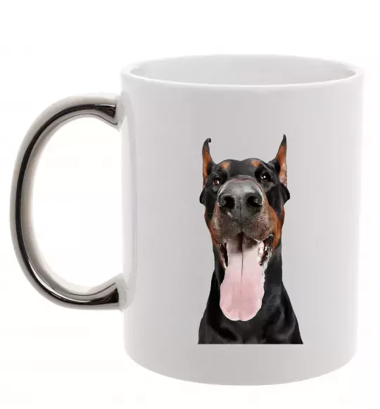 Чашка с цветной ручкой Doberman tongue Серебро фото