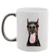 Чашка с цветной ручкой Doberman tongue Серебро фото