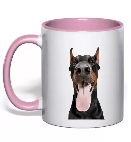 Чашка с цветной ручкой Doberman tongue Нежно розовый фото