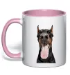 Чашка с цветной ручкой Doberman tongue Нежно розовый фото