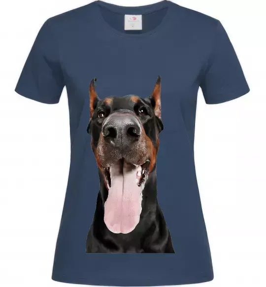 Женская футболка Doberman tongue Темно-синий фото