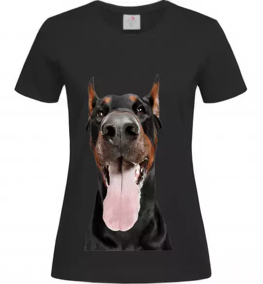 Женская футболка Doberman tongue Черный фото