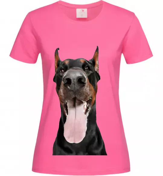 Женская футболка Doberman tongue Ярко-розовый фото