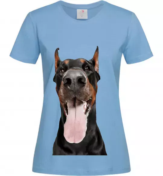 Женская футболка Doberman tongue Голубой фото