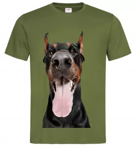 Чоловіча футболка Doberman tongue Оливковий фото