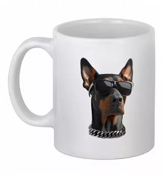 Чашка керамическая Doberman sunglasses Белый фото