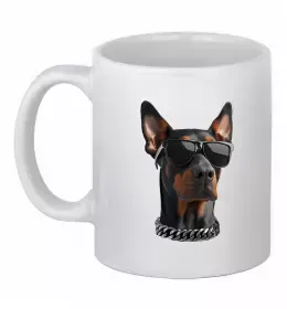 Чашка керамічна Doberman sunglasses Білий фото