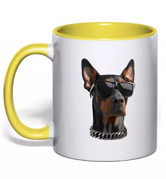 Чашка с цветной ручкой Doberman sunglasses Солнечно желтый фото