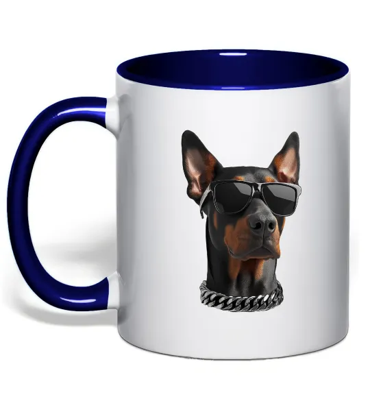 Чашка с цветной ручкой Doberman sunglasses Глубокий темно-синий фото