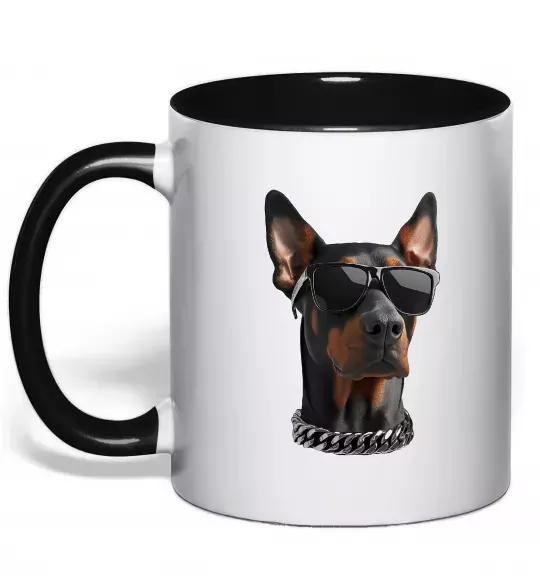 Чашка с цветной ручкой Doberman sunglasses Черный фото