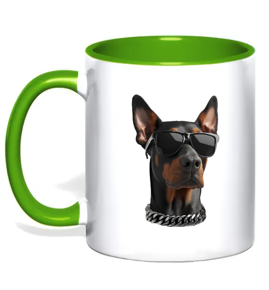Чашка з кольоровою ручкою Doberman sunglasses Лаймовий фото