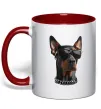 Чашка с цветной ручкой Doberman sunglasses Красный фото