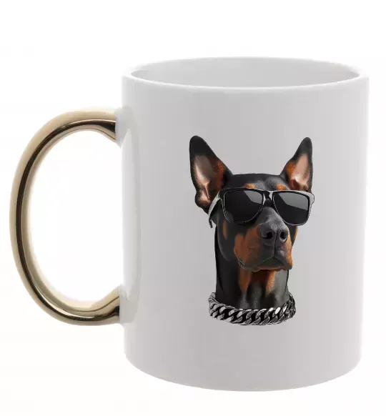 Чашка с цветной ручкой Doberman sunglasses Золото фото