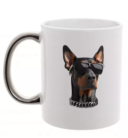 Чашка с цветной ручкой Doberman sunglasses Серебро фото