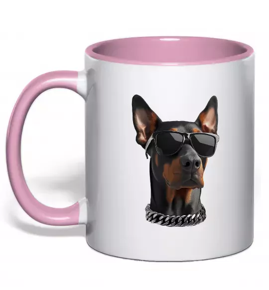 Чашка с цветной ручкой Doberman sunglasses Нежно розовый фото