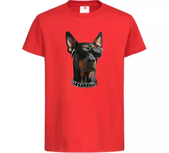Дитяча футболка Doberman sunglasses Червоний фото