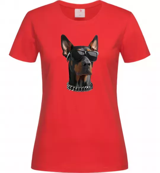 Женская футболка Doberman sunglasses Красный фото
