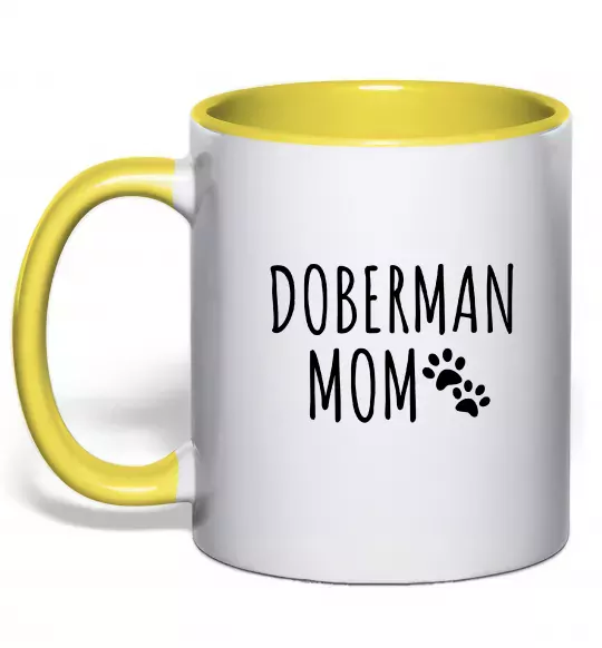 Чашка с цветной ручкой Doberman mom Солнечно желтый фото