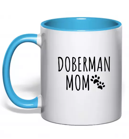 Чашка с цветной ручкой Doberman mom Голубой фото
