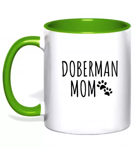 Чашка с цветной ручкой Doberman mom Зеленый фото