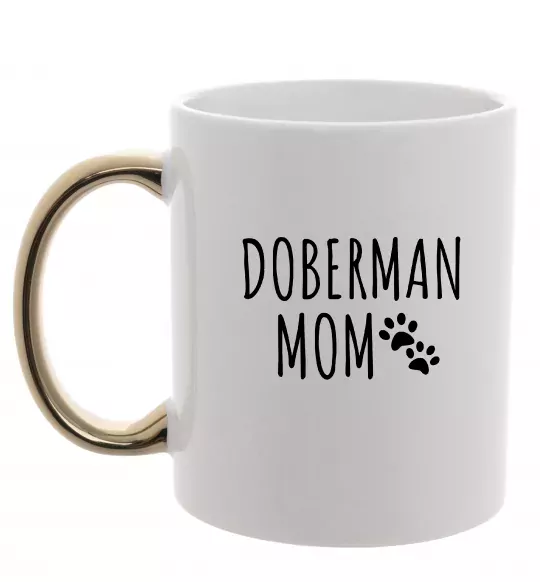 Чашка с цветной ручкой Doberman mom Золото фото