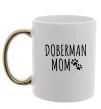 Чашка с цветной ручкой Doberman mom Золото фото