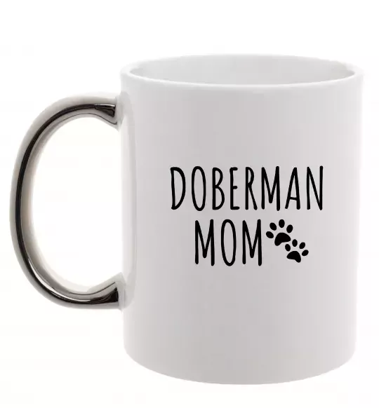 Чашка с цветной ручкой Doberman mom Серебро фото