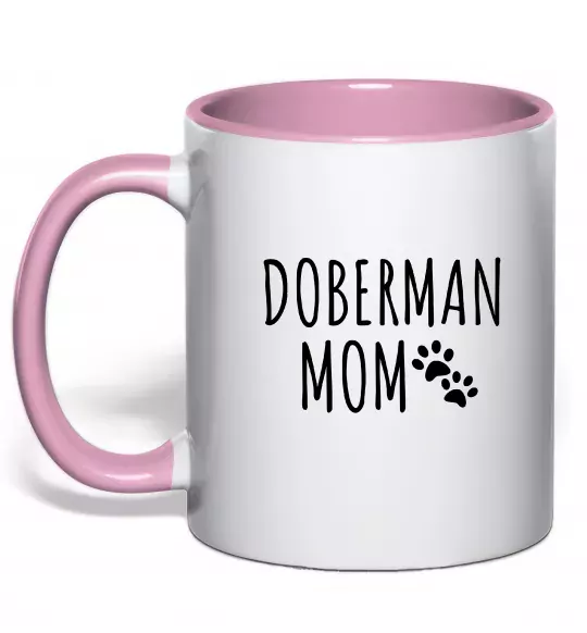 Чашка с цветной ручкой Doberman mom Нежно розовый фото