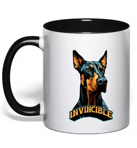 Чашка з кольоровою ручкою Doberman invincible Чорний фото