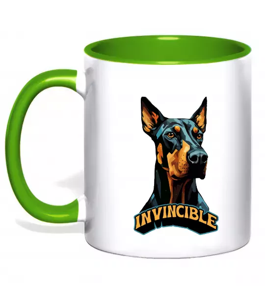 Чашка з кольоровою ручкою Doberman invincible Зелений фото